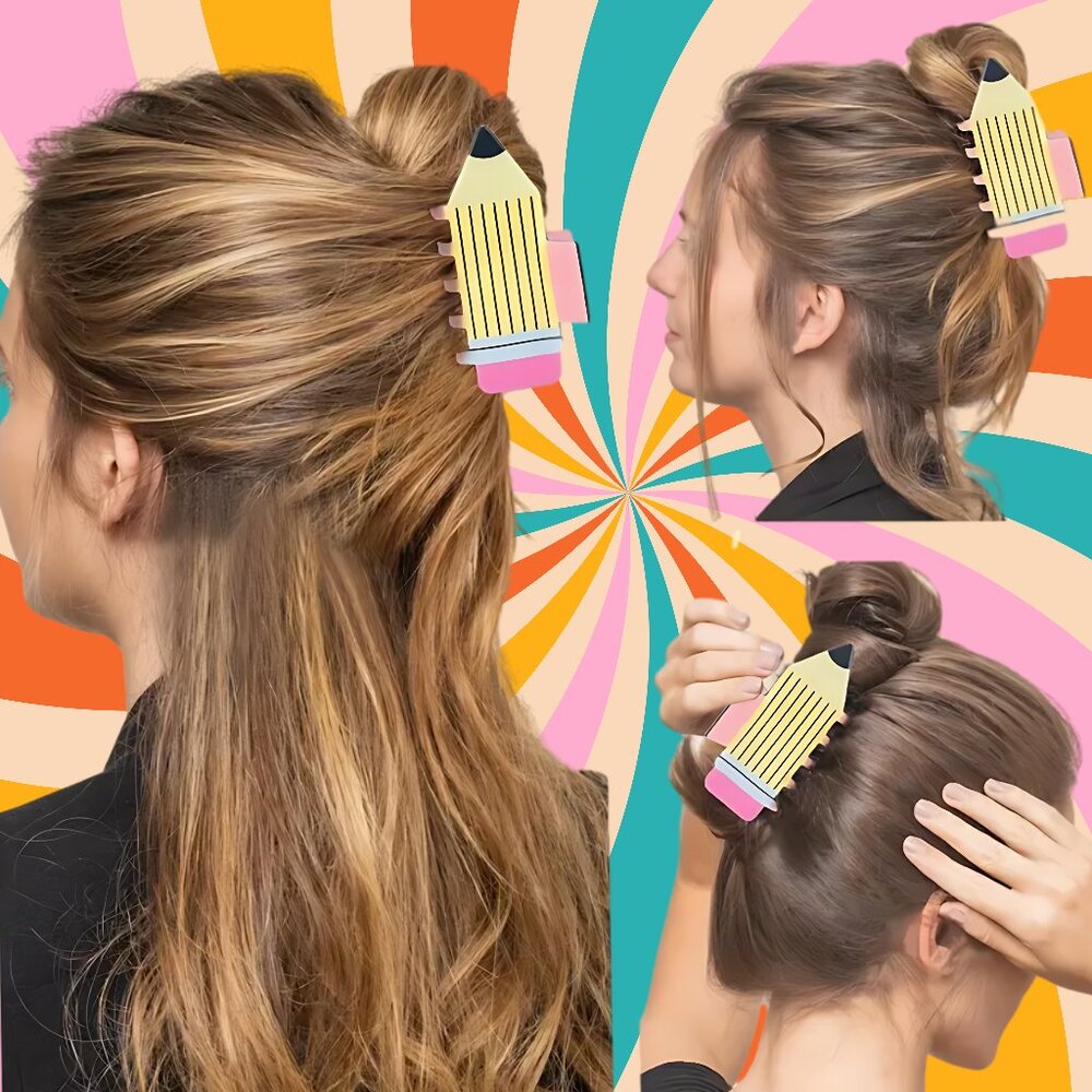 Pre-Packaged 3-Pack Acrylic Pencil Hair Claw Clips | 3.39" x 1.65"